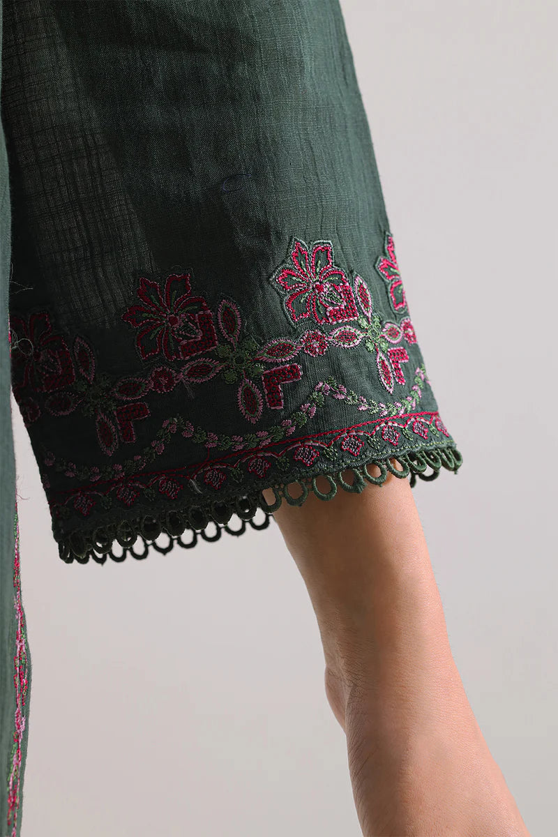 Unstitched Solid Embroidered Cotton Khaddar 3 Piece