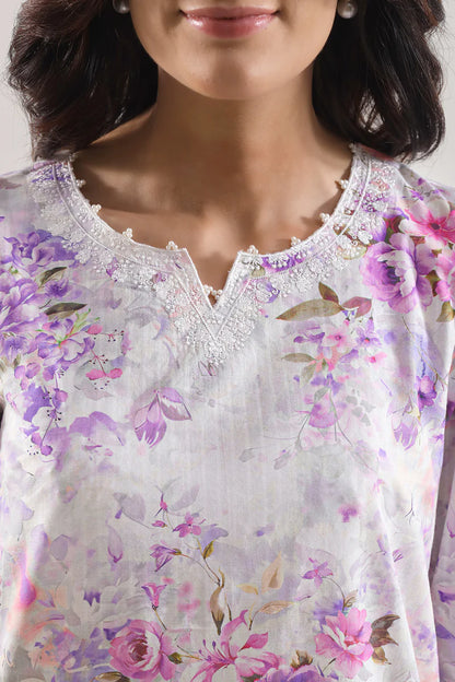 Unstitched Printed Embroidered Strip Lawn 3 Piece