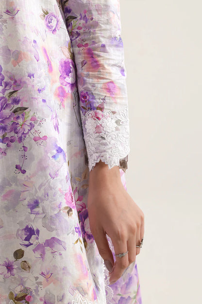 Unstitched Printed Embroidered Strip Lawn 3 Piece