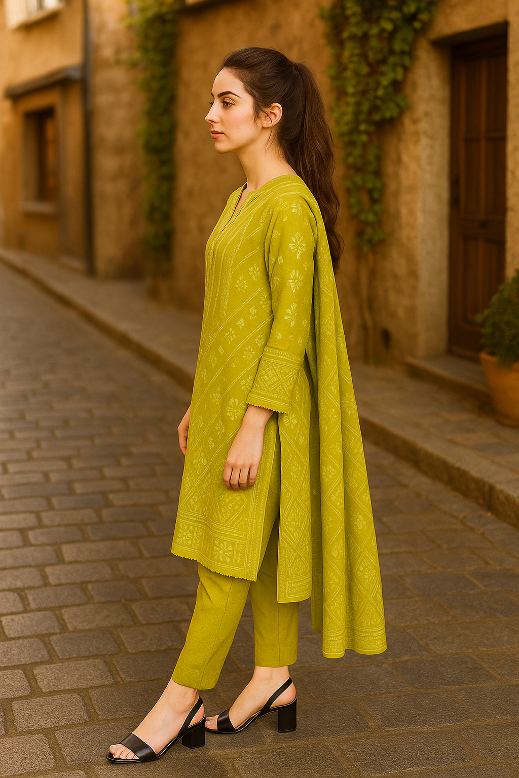 Stitched 3 Piece Hareem by Ghani fabric 1