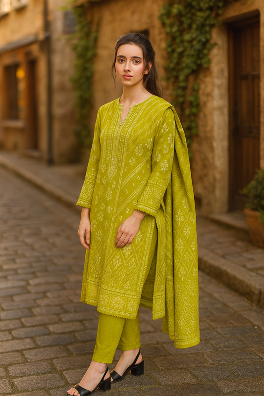 Stitched 3 Piece Hareem by Ghani fabric 1