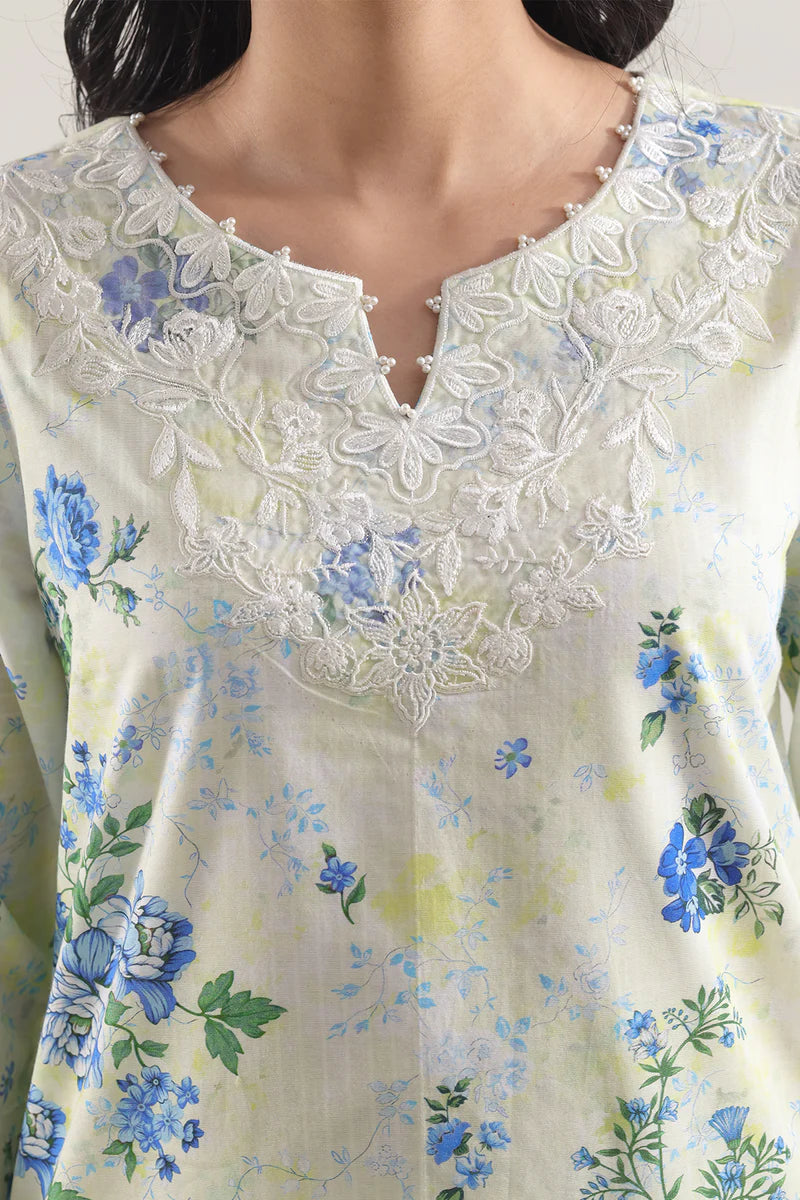 Unstitched Printed Embroidered Strip Lawn 3 Piece