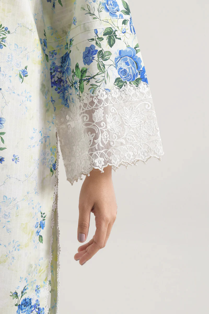 Unstitched Printed Embroidered Strip Lawn 3 Piece