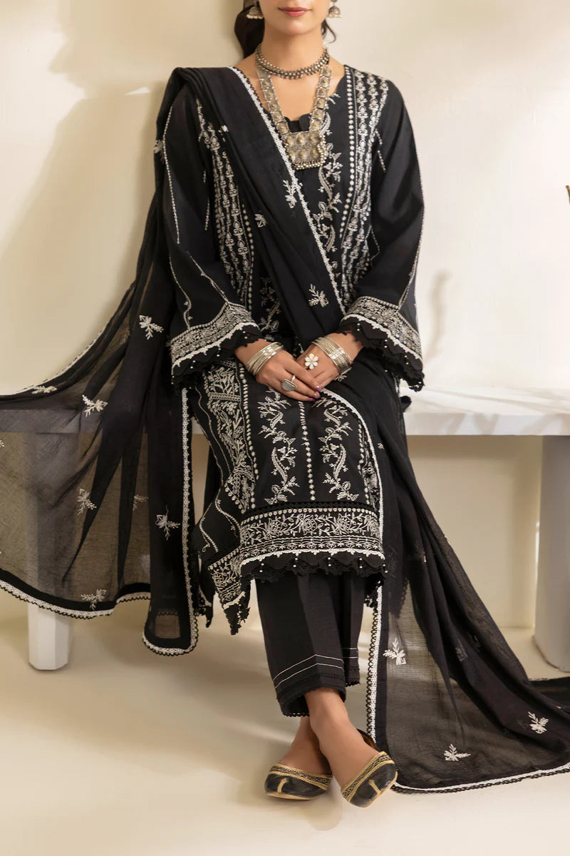 Unstitched Embroidered Self Jacquard 3 Piece With Cotton Net Dupatta