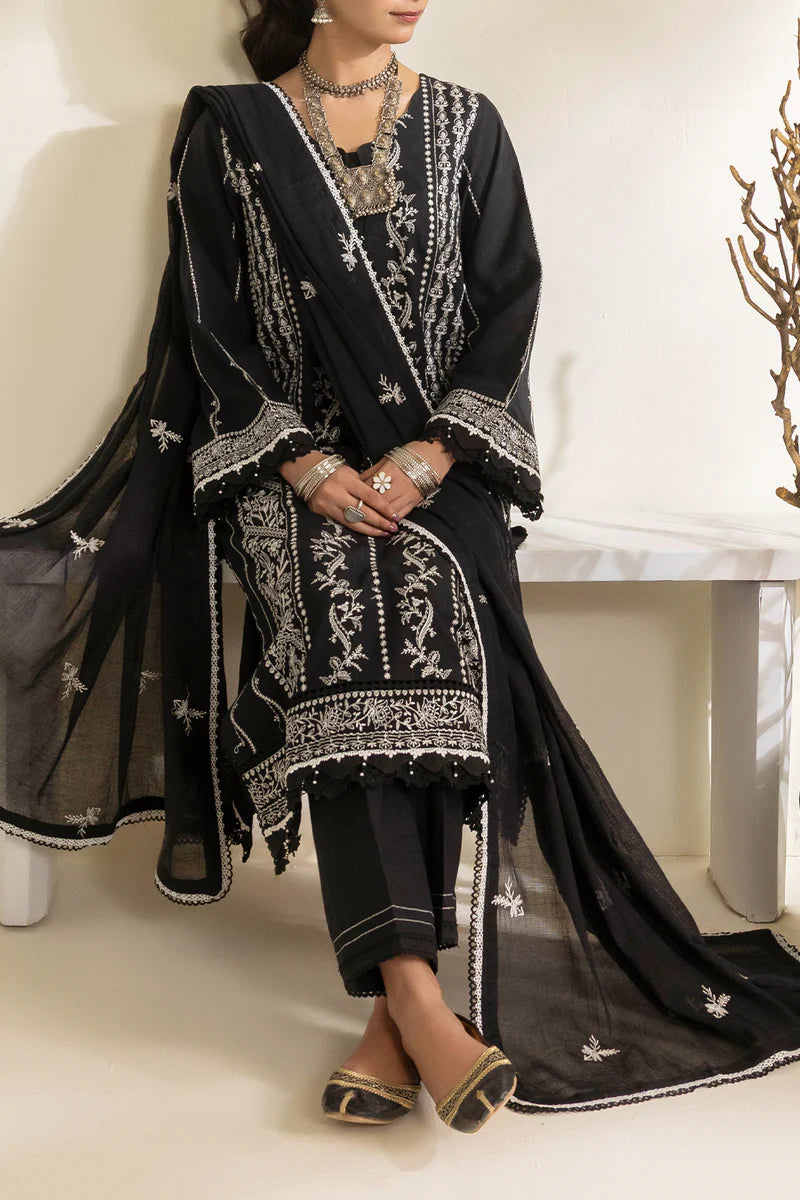 Unstitched Embroidered Self Jacquard 3 Piece With Cotton Net Dupatta