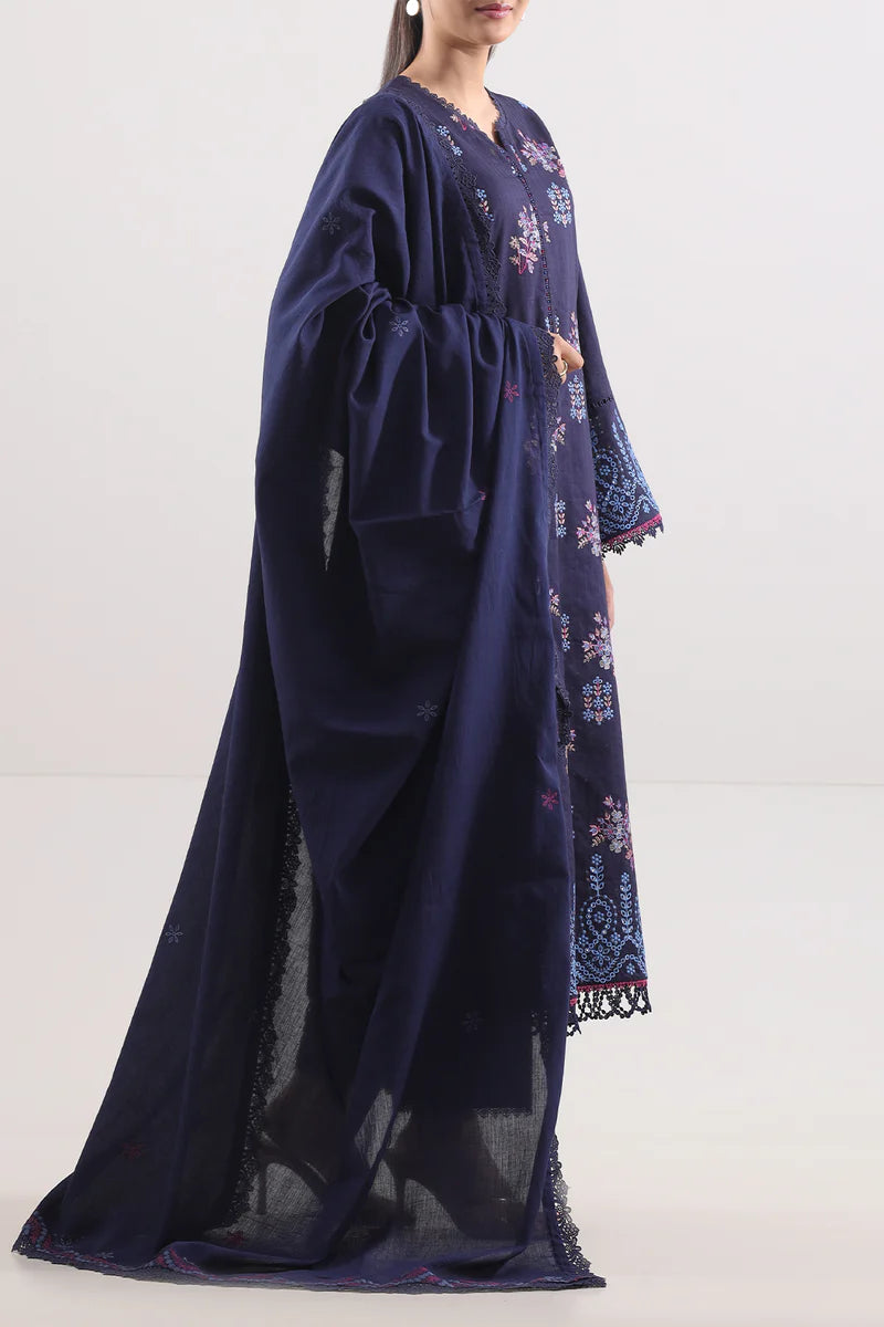 Unstitched Solid Embroidered Cotton Khaddar 3 Piece