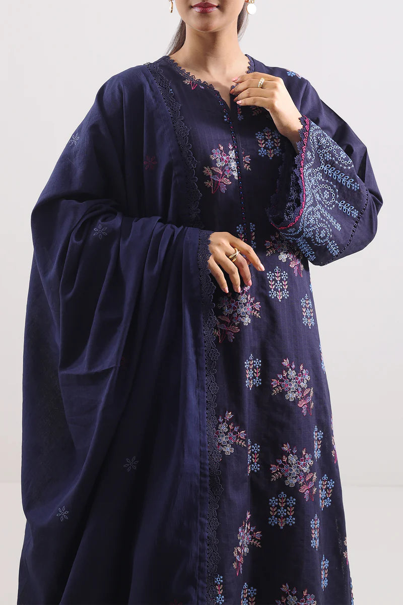 Unstitched Solid Embroidered Cotton Khaddar 3 Piece