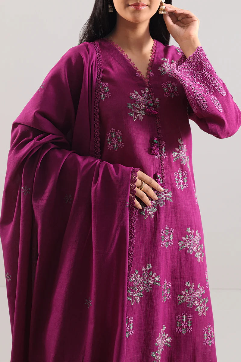 Unstitched Solid Embroidered Cotton Khaddar 3 Piece