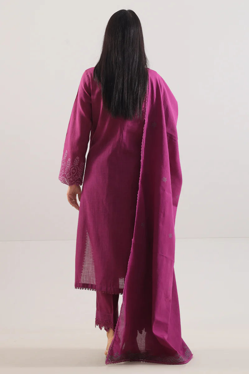 Unstitched Solid Embroidered Cotton Khaddar 3 Piece