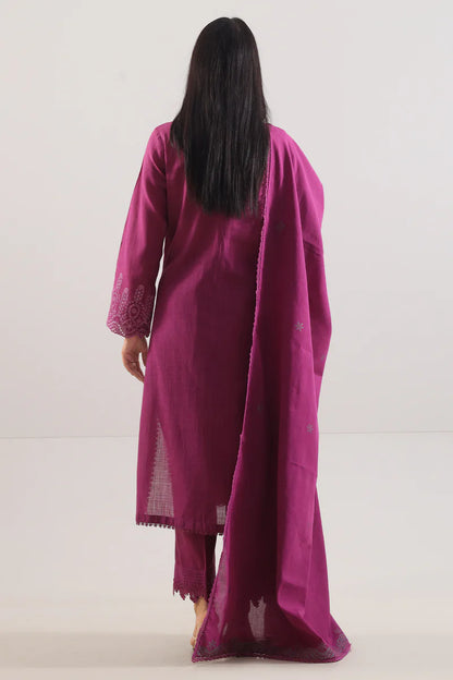 Unstitched Solid Embroidered Cotton Khaddar 3 Piece