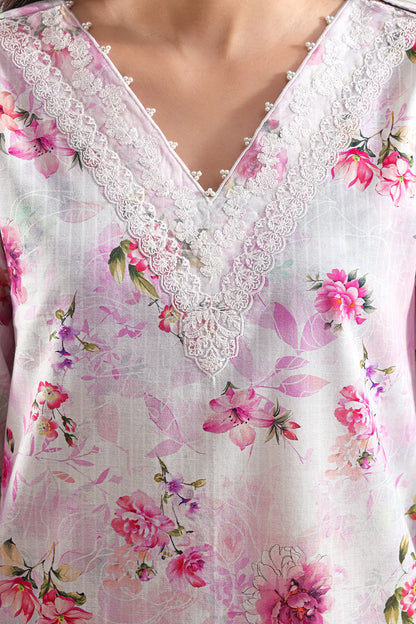 Unstitched Printed Embroidered Strip Lawn 3 Piece