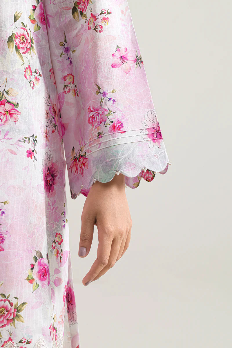 Unstitched Printed Embroidered Strip Lawn 3 Piece