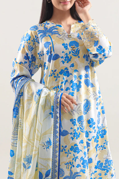 Un-Stitched Printed Embroidered Cotton Tencel 3 Piece