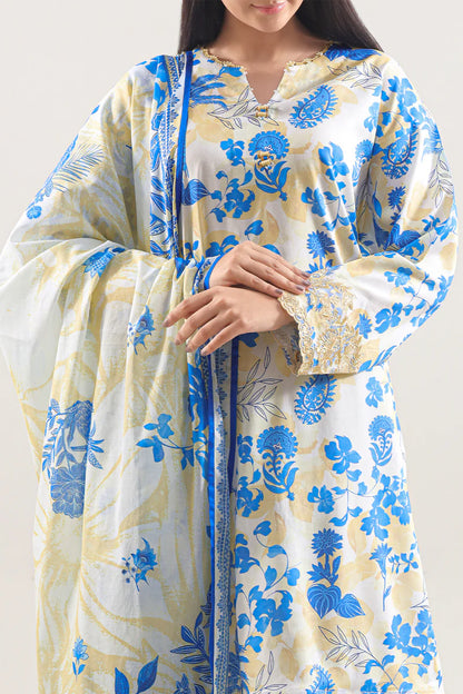 Un-Stitched Printed Embroidered Cotton Tencel 3 Piece