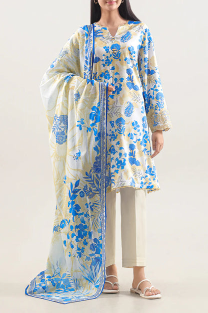 Un-Stitched Printed Embroidered Cotton Tencel 3 Piece