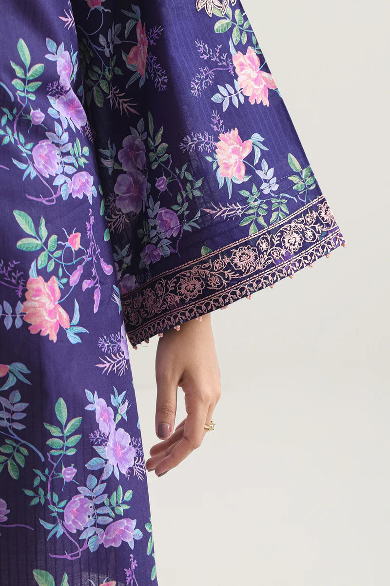 Unstitched Printed Embroidered Strip Lawn 3 Piece