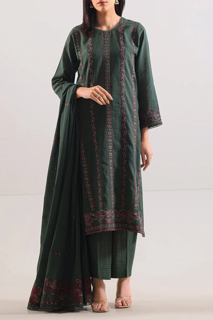 Unstitched Solid Embroidered Cotton Khaddar 3 Piece