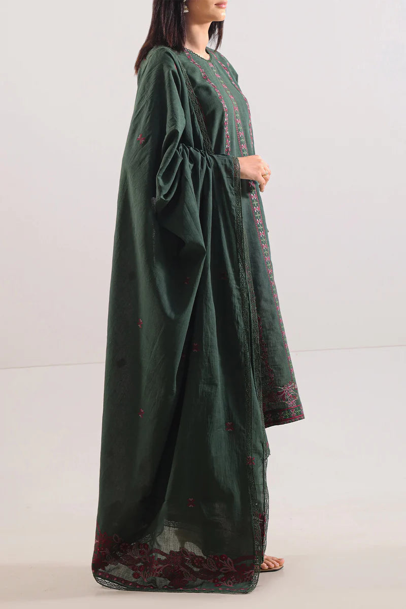 Unstitched Solid Embroidered Cotton Khaddar 3 Piece