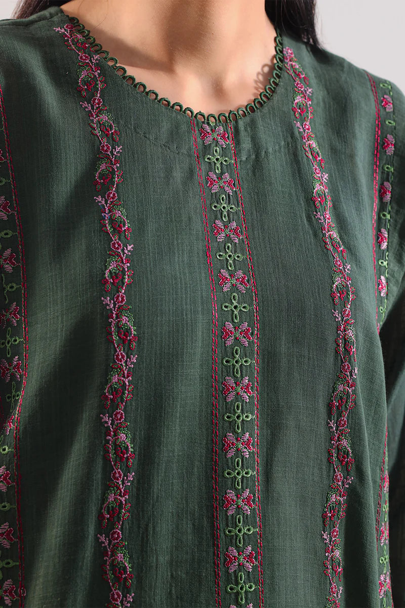 Unstitched Solid Embroidered Cotton Khaddar 3 Piece