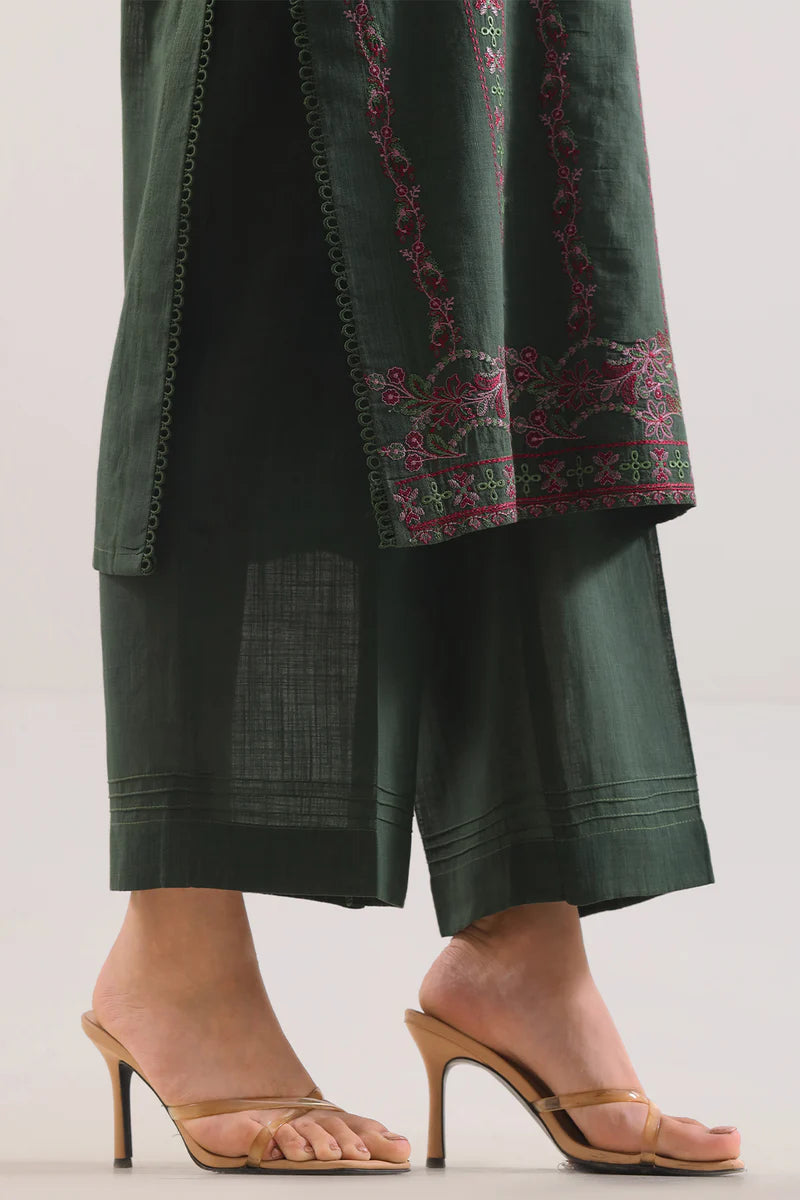 Unstitched Solid Embroidered Cotton Khaddar 3 Piece