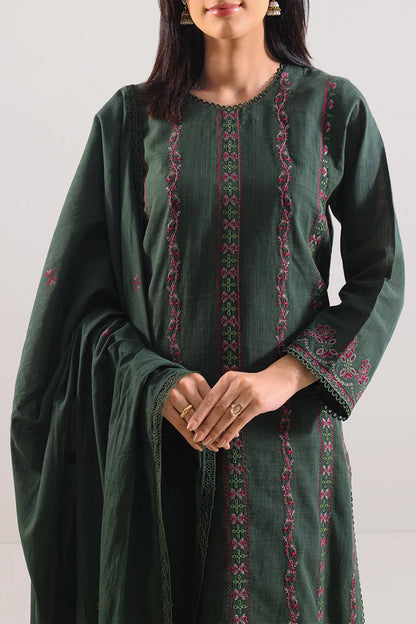 Unstitched Solid Embroidered Cotton Khaddar 3 Piece