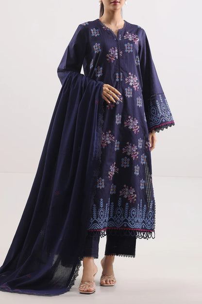 Unstitched Solid Embroidered Cotton Khaddar 3 Piece