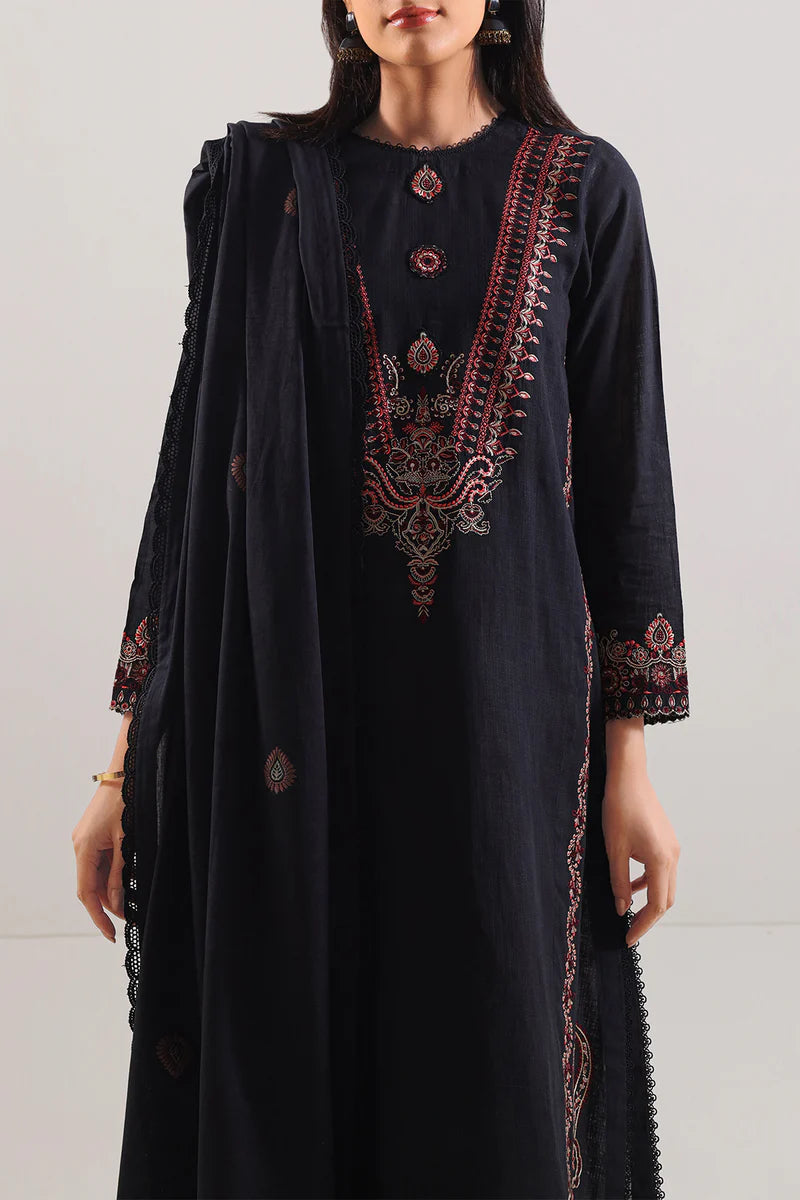 Unstitched Solid Embroidered Cotton Khaddar 3 Piece