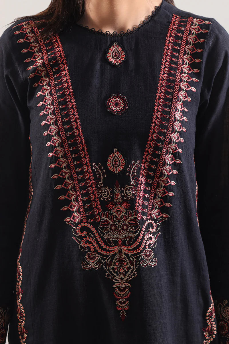 Unstitched Solid Embroidered Cotton Khaddar 3 Piece